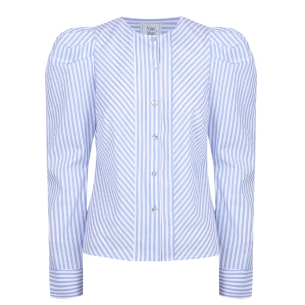 NEW Nina Blanc The Stripes Nicki Puff Sleeve Blouse, Size XS